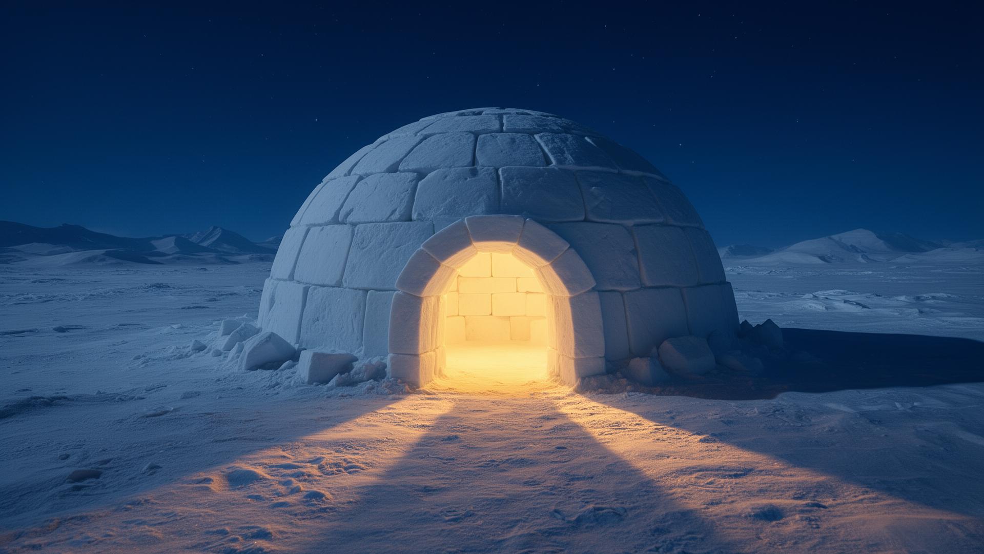 Glowing igloo in the arctic night